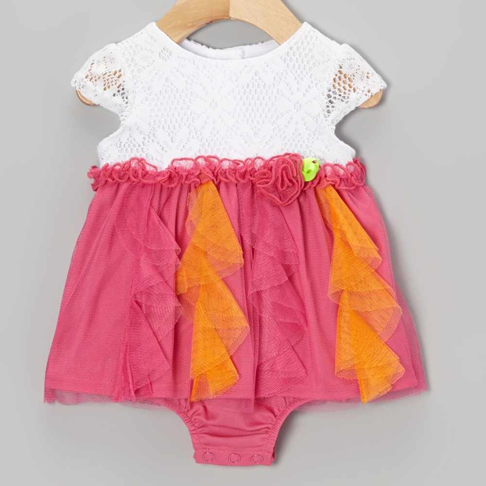 Pink & Orange Rosette Skirted Bodysuit Infant girl